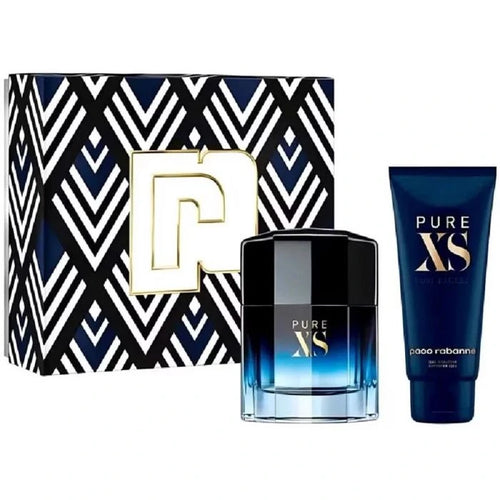 Rabanne Pure XS gift set: 100ml Eau de Toilette bottle with matching tube on patterned box