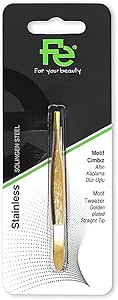 Fe Motif Tweezers Golden plated straight tip 1 piece 058