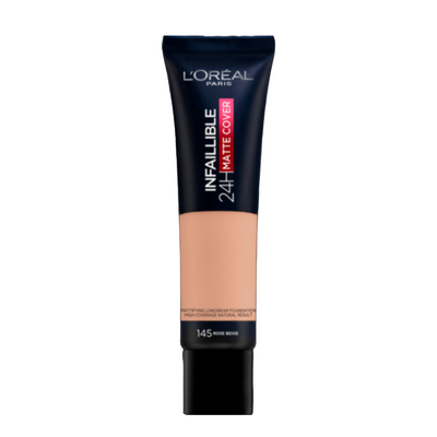 كريم أساس إنفاليبل غير لامع للوجه من لوريال باريس يدوم 24 ساعة، لون بيج وردي 145