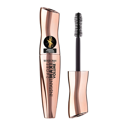 Instant Maxi Volume mascara tube with applicator wand, ceramides formula