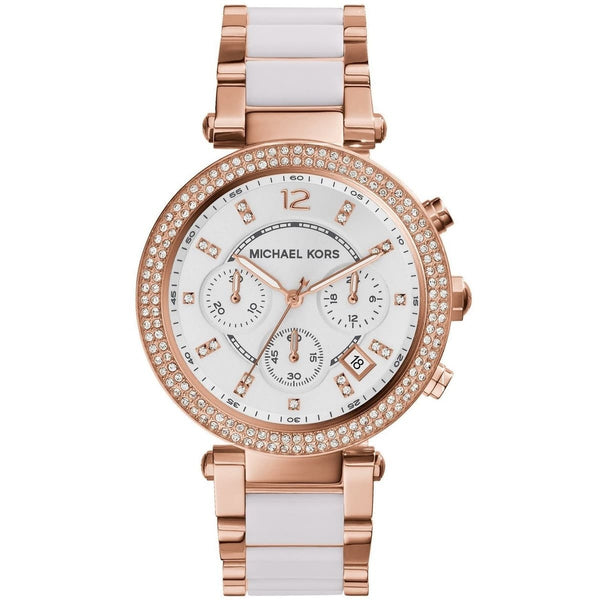 Michael Kors  Parker Women's white Dial Stainless Steel belt with rose gold and white color Band Watch - MK5774 - ELBEAUTE