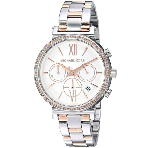 Michael Kors  Sofie Women's white Dial Stainless Steel belt with rose gold and silver color Band Watch - MK6558 - ELBEAUTE