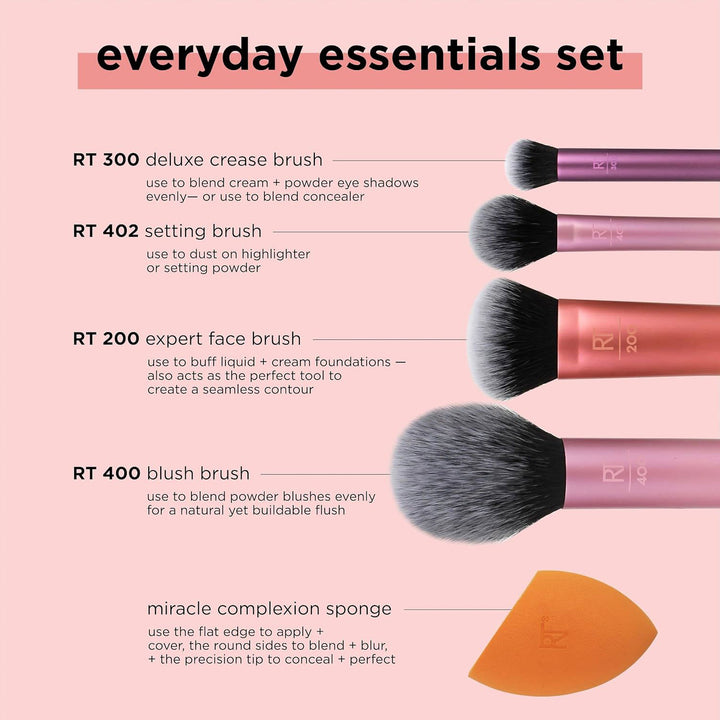 Real Techniques Everyday Essentials Plus with Bonus Miracle Complexion Sponge. - ELBEAUTE