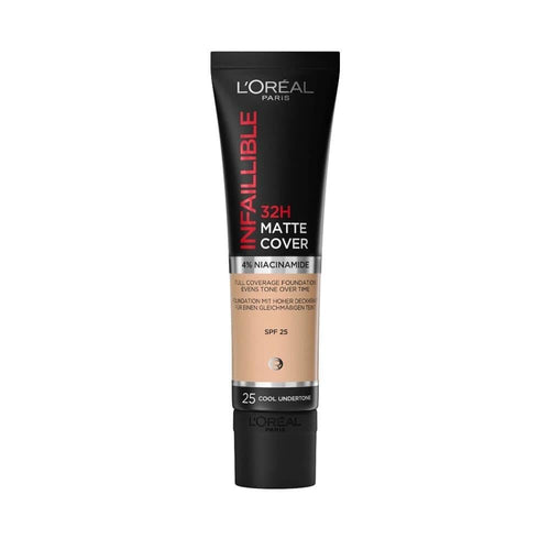 Infallible 24H Matte Cover foundation tube, shade 25 COOL, SPF 25