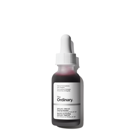 The Ordinary AHA 30% + BHA 2% Peeling Solution serum bottle with white dropper